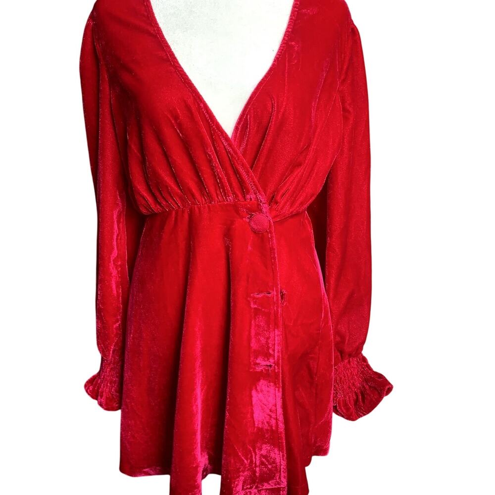 ASOS Red Romantic Whimsigoth Velvet Felt Belted Long Sleeve Mini Wrap Dress
